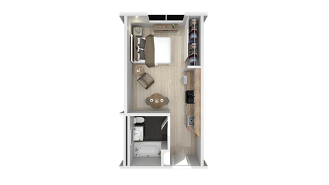 Floor plan for studio, 1 bath, 448 sqft